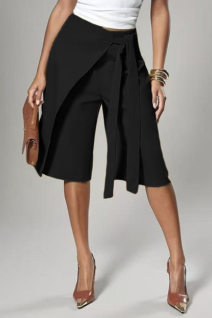 Asymmetrical Wrap Tie-Waist Culottes