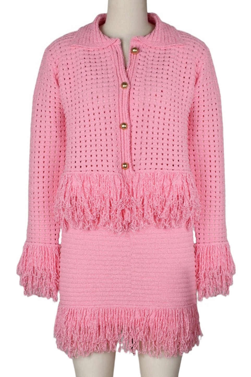 Knitted Fringe Skirt Set