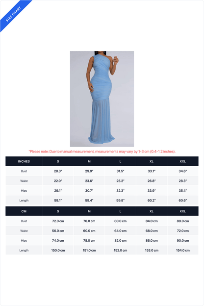 One-Shoulder Ruched Mesh Maxi Dress