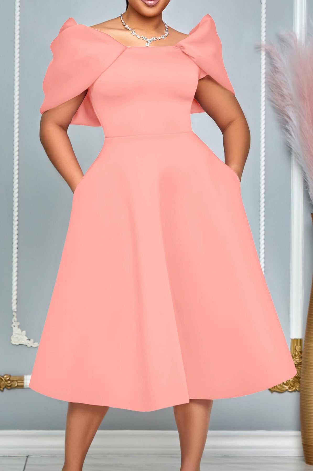 Off-Shoulder Ruffle Fit & Flare Midi Dress