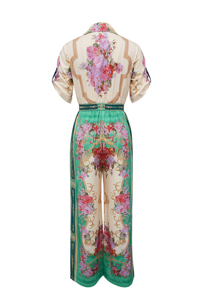 Floral Collared Wide Leg Jumpsuit