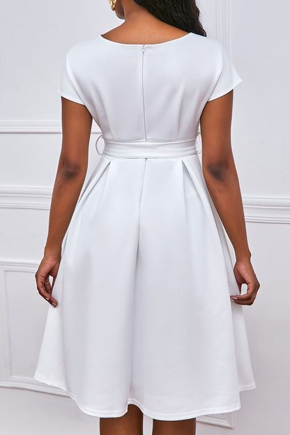 Solid Color Belted Bow Tie Waist Dress