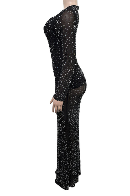 Crystal Embellished Square Neck Maxi Dress
