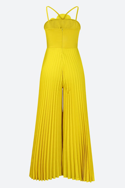 Floral Solid Color Pleated Jumpsuit