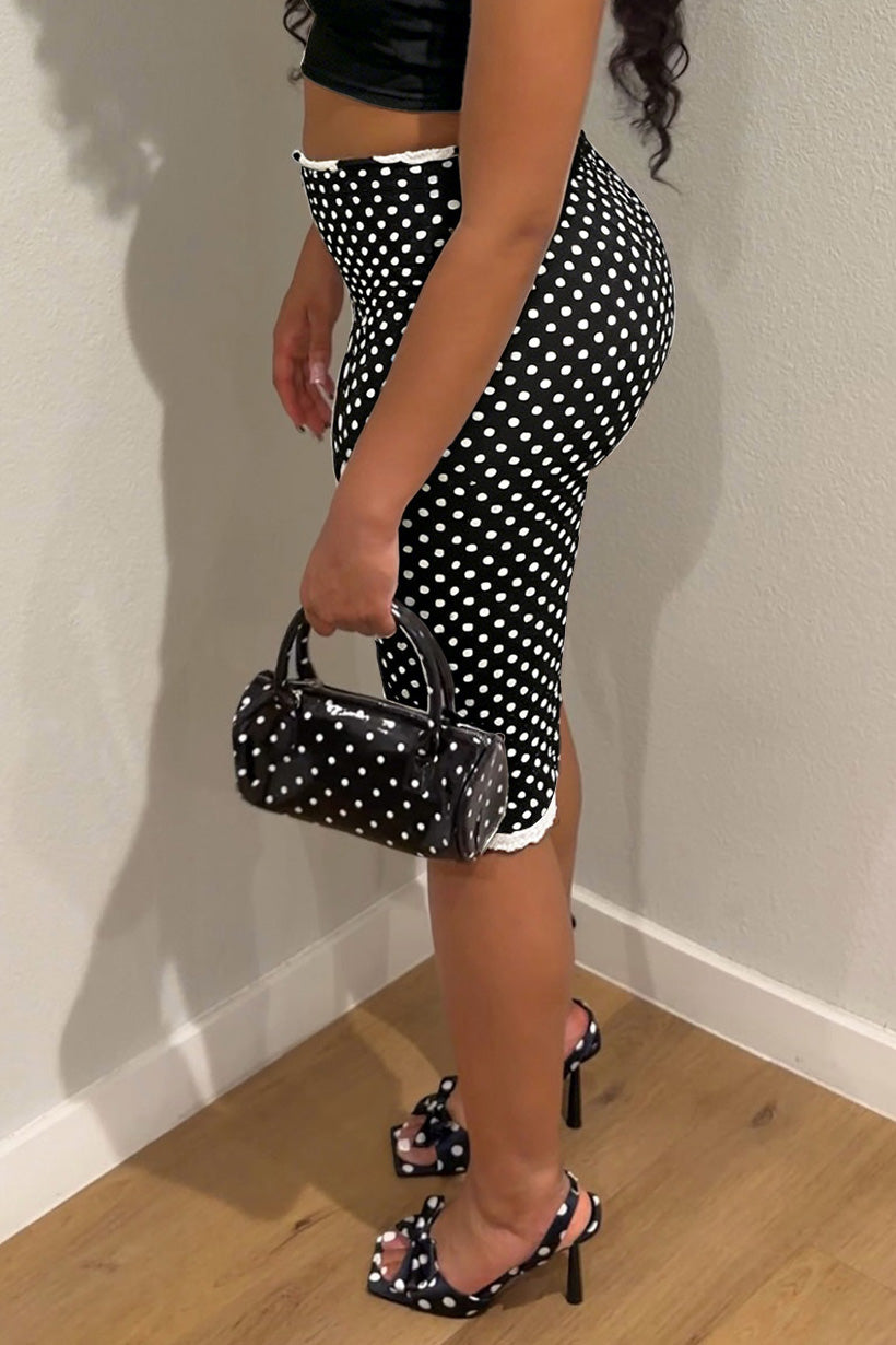 Polka Dot Lace Trim Capri Leggings