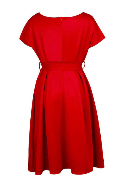 Solid Color Belted Bow Tie Waist Dress