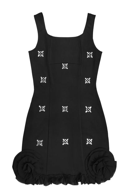 Rhinestone 3D Rosette Hem Mini Dress