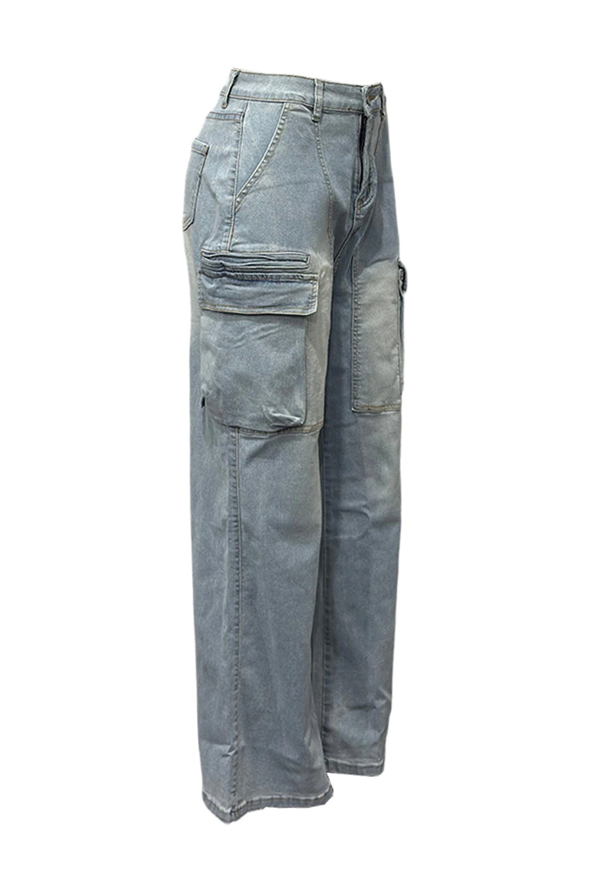 High-Rise Cargo Wide-Leg Utility Denim Jeans