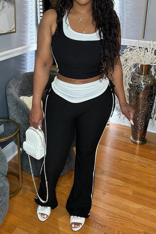Colorblock Sleeveless Top and Pants Outfit