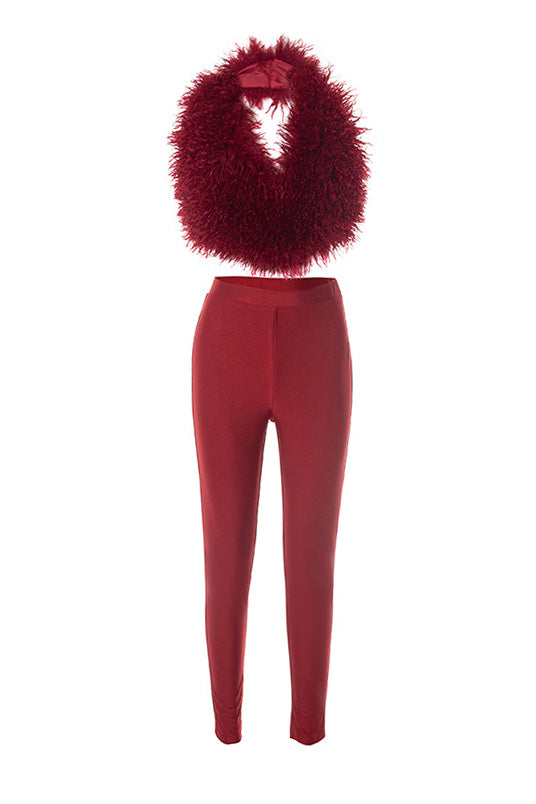 Fur Halter Vest & Leggings Set