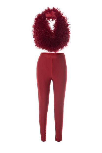Fur Halter Vest & Leggings Set