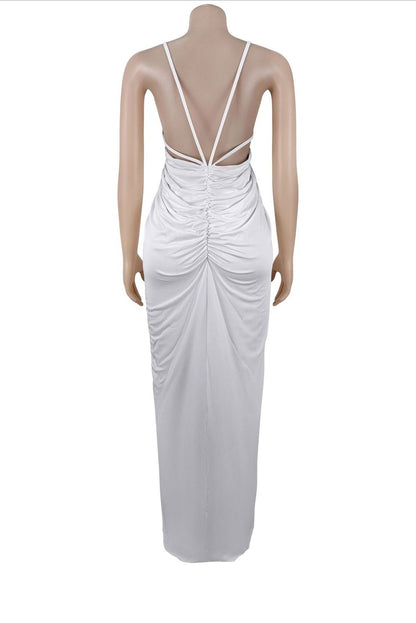 Draped V-Neck Cutout Slit Maxi Dress