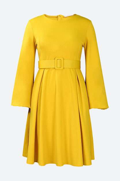 Crew-Neck Long Sleeve High Waisted Dress