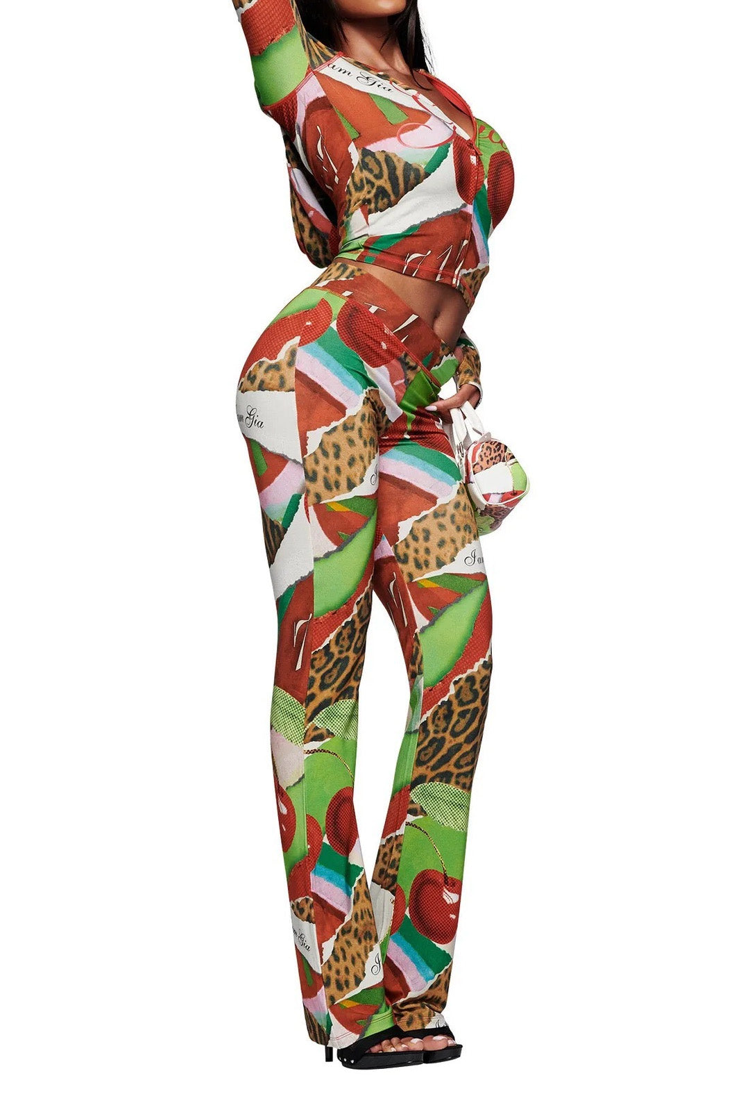Printed Zip Hoodie & Flared Pant Set