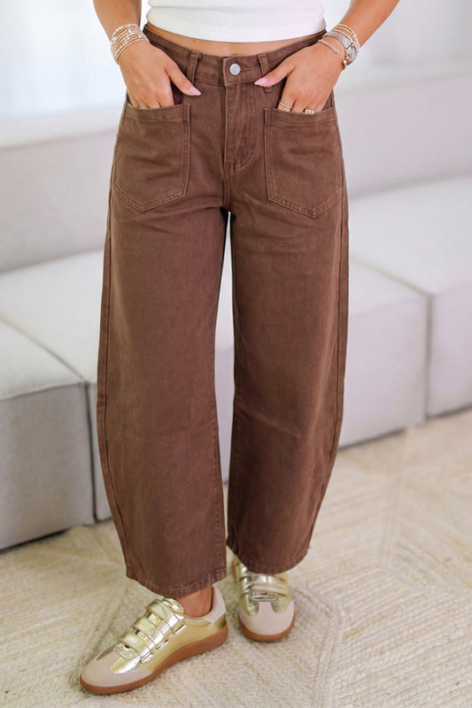 High Waist Patch Pocket Barrel Jeans