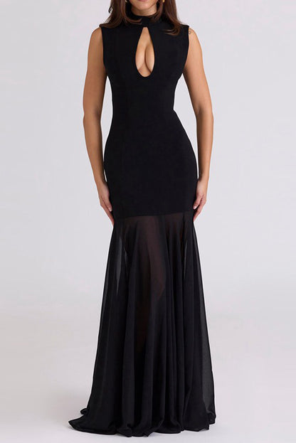 Sleeveless Cutout Chiffon Patchwork Maxi Dress