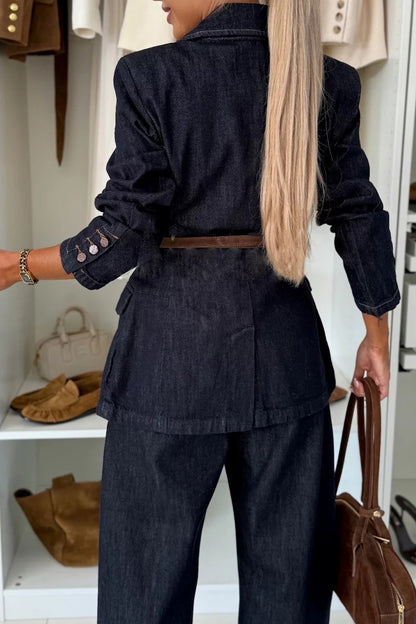 Single-Breasted Tailored Denim Blazer
