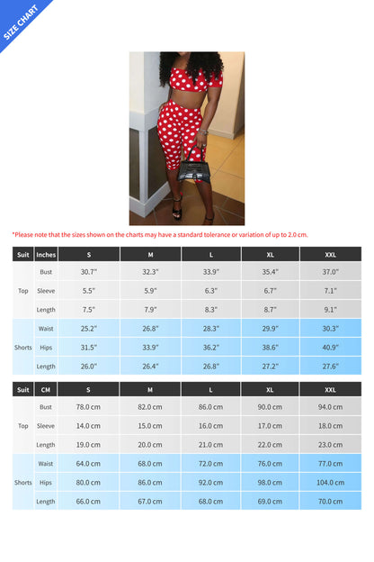 Polka Dot Off Shoulder Biker Shorts Set