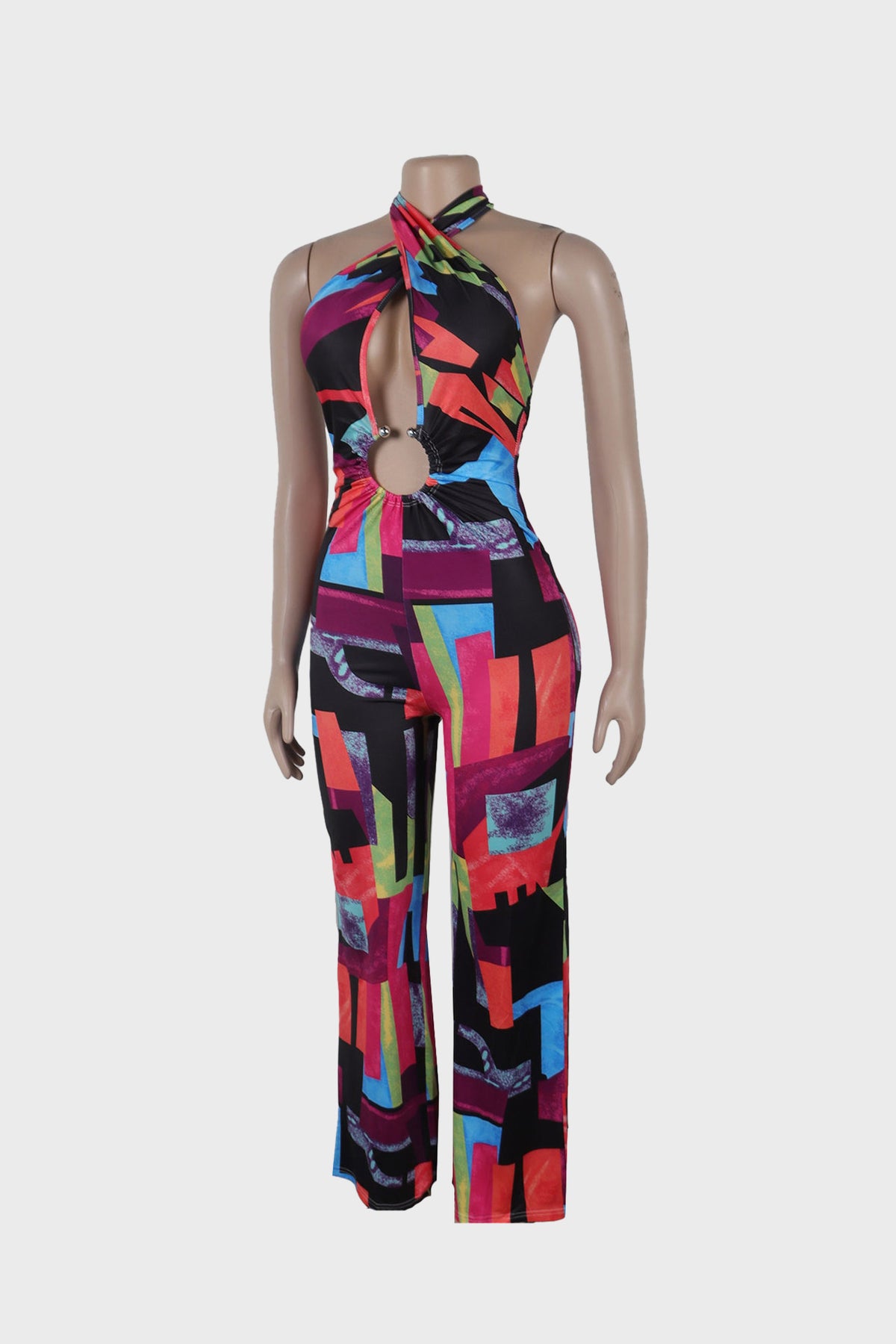 Printed Halter Hollow Out Jumpsuit