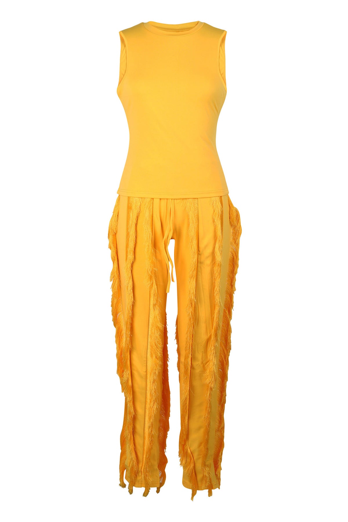 Fringe Pants Sleeveless Casual Two Piece Set