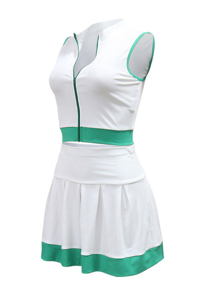 Colorblock Sleeveless Zip Top and Skirt Outfit