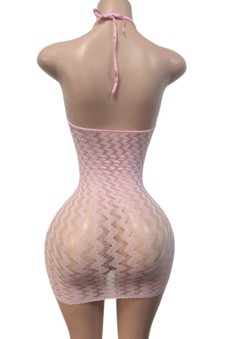 Sheer Zig-Zag Halter Bodycon Mini Dress