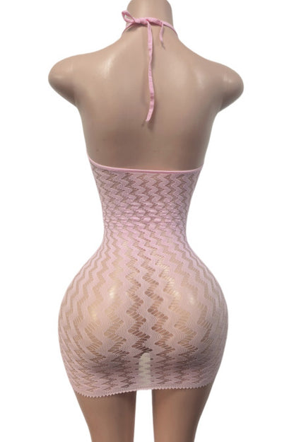 Sheer Zig-Zag Halter Bodycon Mini Dress