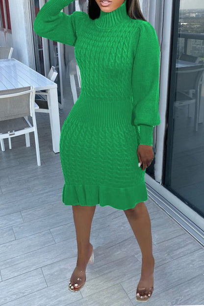 Ruffled Knitted Turtleneck Dresses