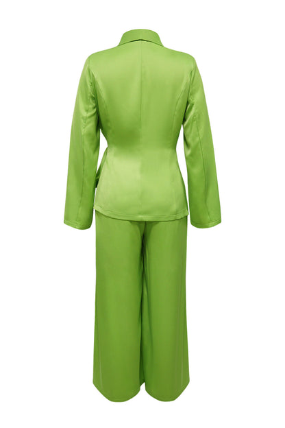 Plunging Wrap Tie Top & Wide Leg Pant Set