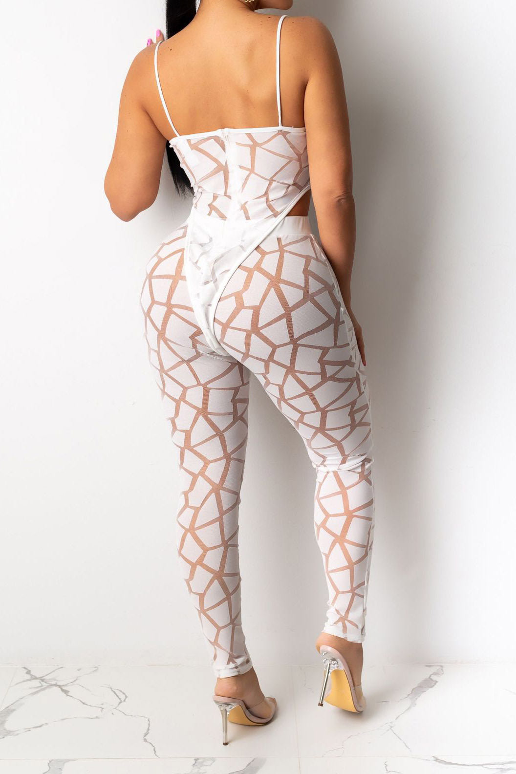 Geometric Sheer Mesh Bodysuit Set