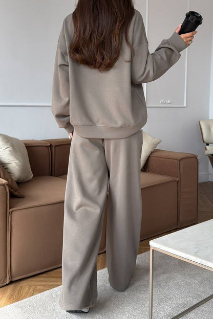 Quarter Zip Wide Leg Lounge Set
