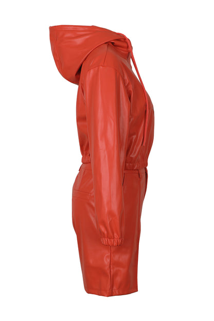Leather-Look Hooded Jacket & Bermuda Shorts Set