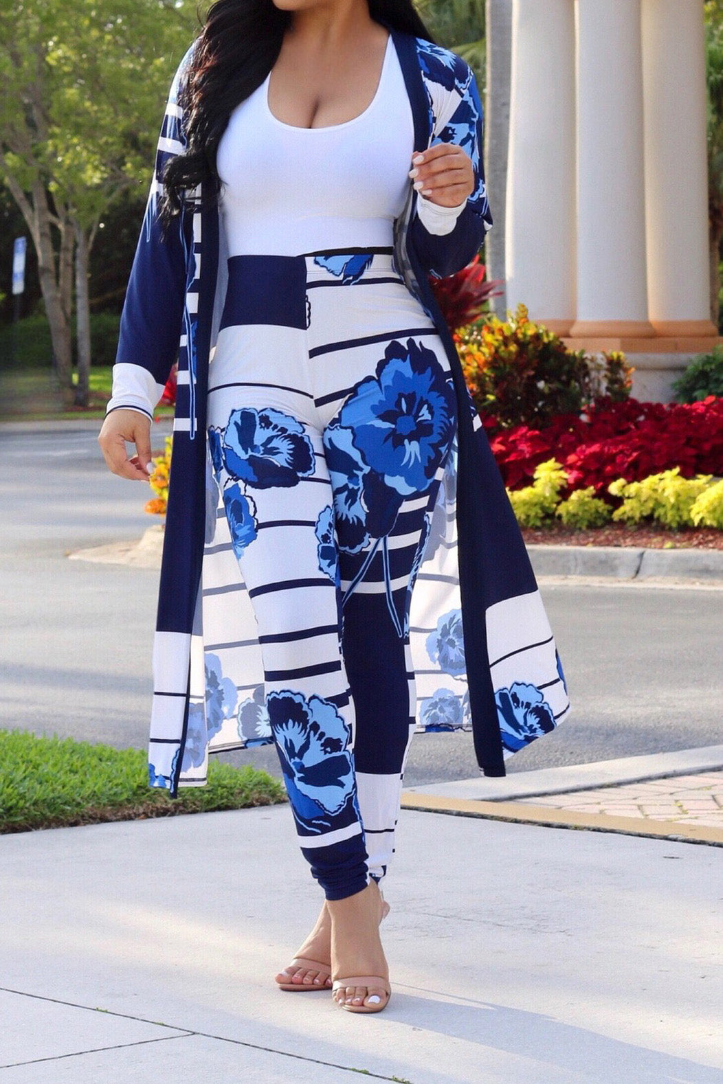 Printed Pants with Long Cardigan Set