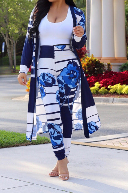 Printed Pants with Long Cardigan Set