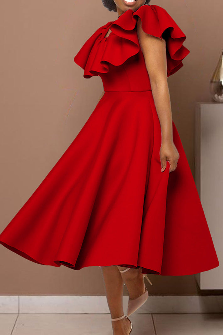 Ruffle Trim Short Sleeve A Line Dress