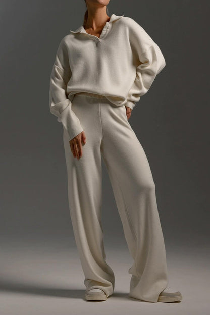 2-Piece Knit Polo & Wide-Leg Lounge Set