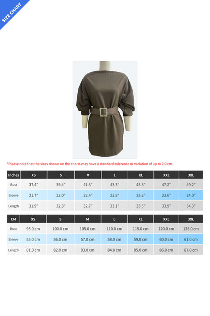 Lantern Sleeve Belted Knit Mini Dress