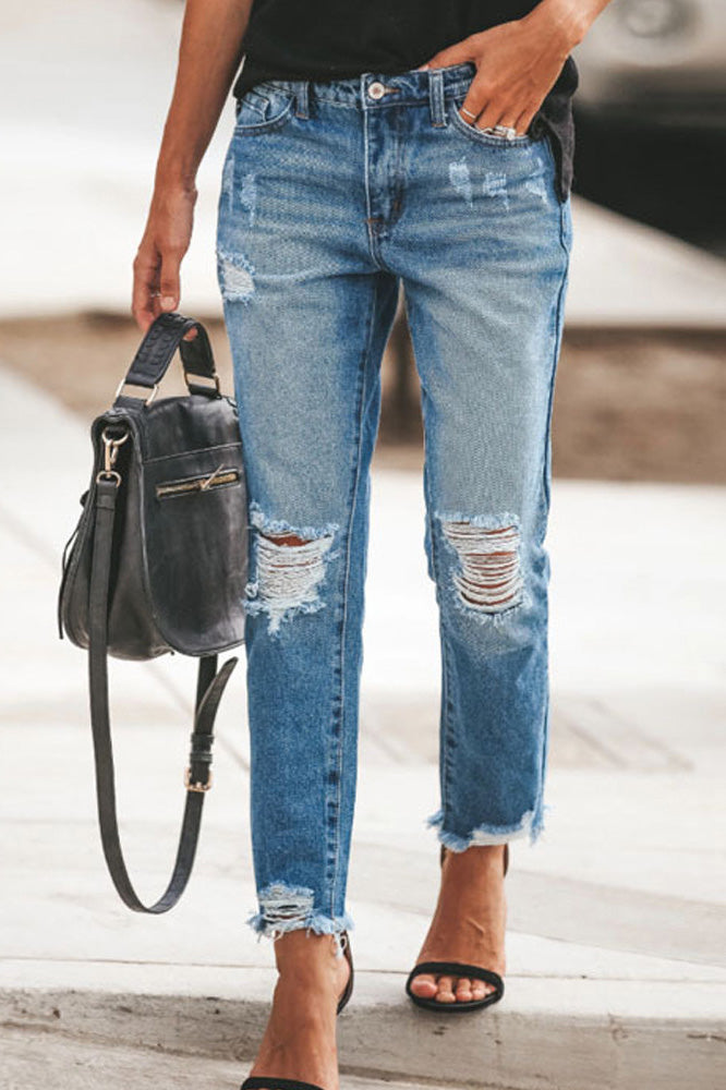 Distressed Raw Hem Jeans