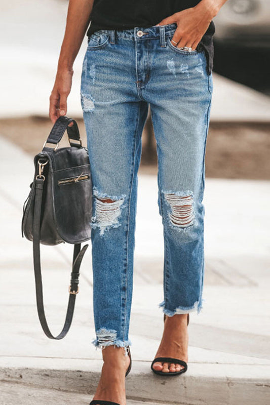 Distressed Raw Hem Jeans