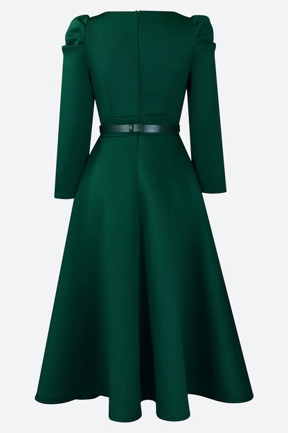 Puff Sleeve Elegant Pleated A-Line Dress