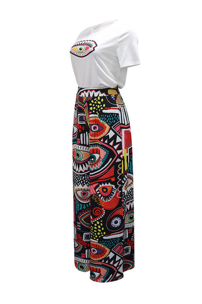 Printed Two Piece Set with Wide Leg Pants