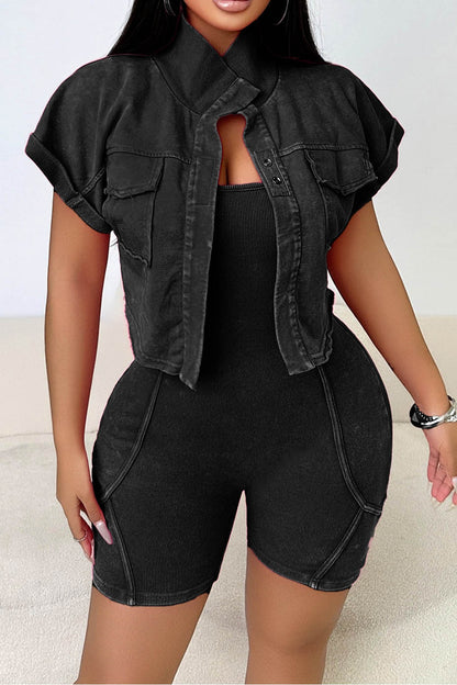 Vintage Washed Rompers & Jacket Set