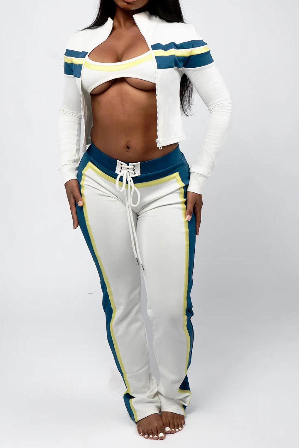 Printed Front-Tie Top and Long Pants Set