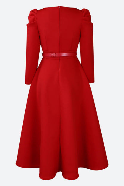 Puff Sleeve Elegant Pleated A-Line Dress