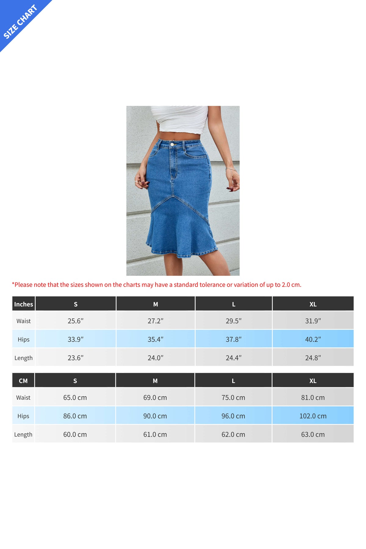 Fluted Hem Denim Midi Skirt