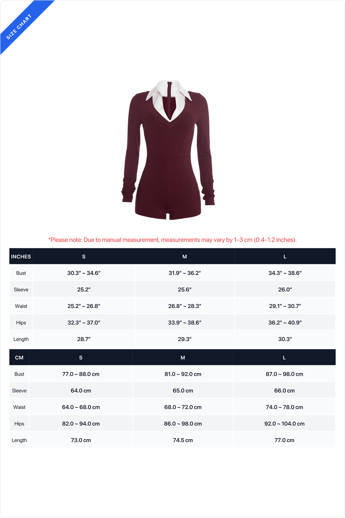 Contrast-Collar V-Neck Long-Sleeve Romper