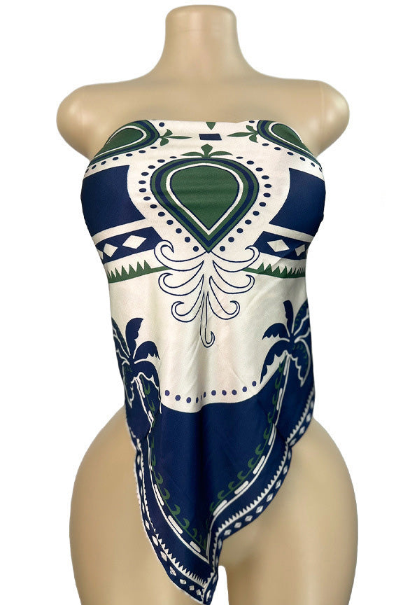 Printed Strapless Scarf Top with Tie Back