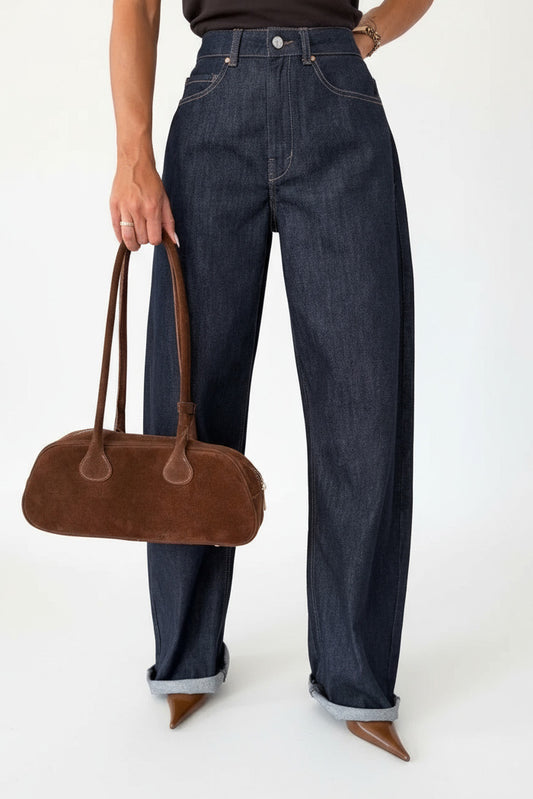 High-Waisted Wide-Leg Washed Jeans