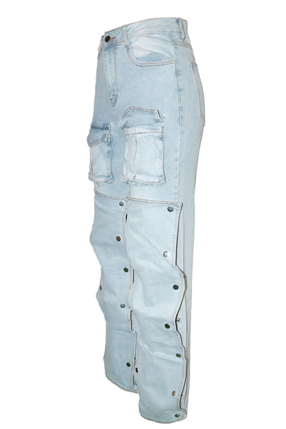 Street Style Utility Pocket Straight Jeans