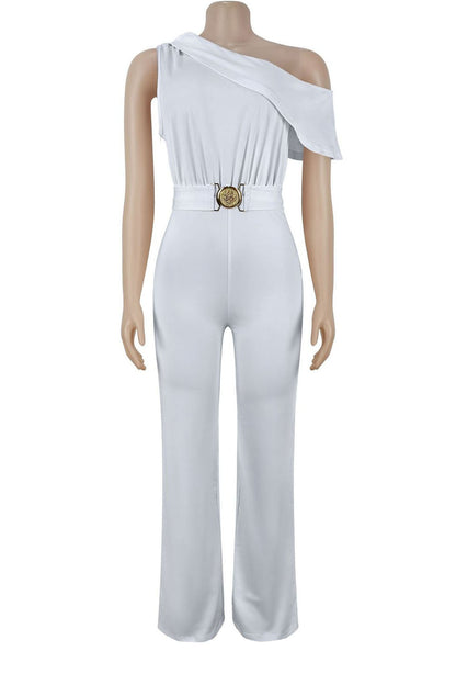 One-Shoulder Draped Wide Leg Jumpsuit